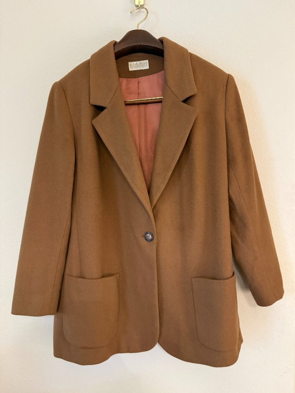 Vintage Lands End Wool Cashmere Tan Brown Blazer L/XL